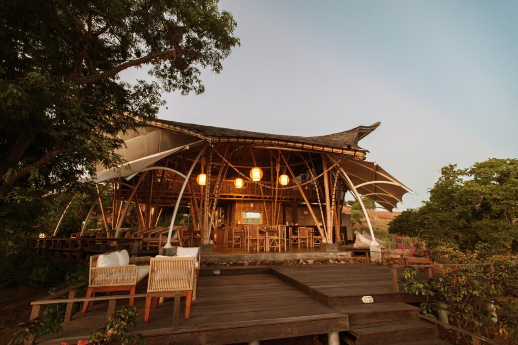 Bamboo Manta restaurant at dusk