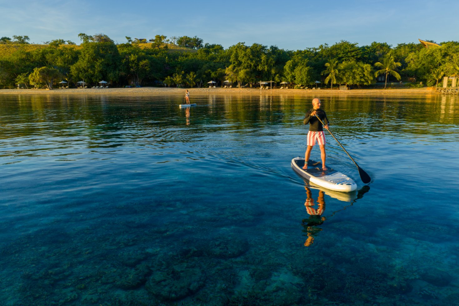 Paddleboarding on clear water